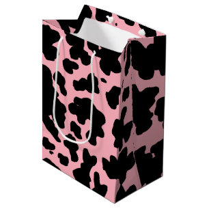Modern Black Pink Cow Skin Texture Animal Print   Medium Gift Bag
