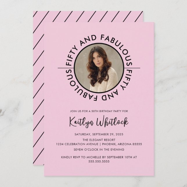 Modern Black Pink Fifty and Fabulous Party Invitation (Front/Back)