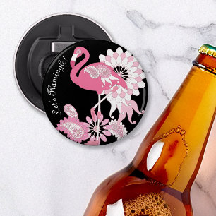 Modern Black Pink Flamingo Bottle Opener