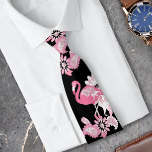 Modern Black Pink Flamingo Tie