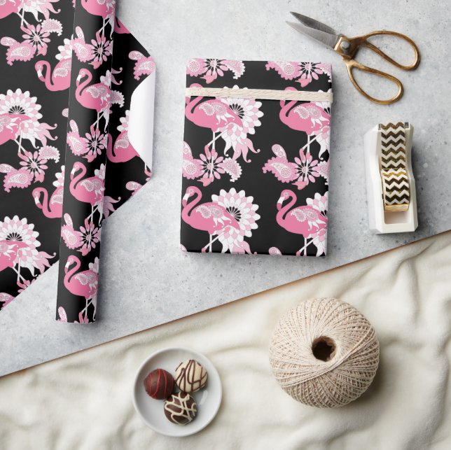 Modern Black Pink Flamingo Wrapping Paper (Crafts)