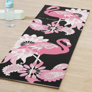 Modern Black Pink Flamingo Yoga Mat