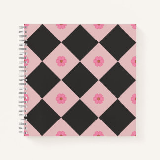 Modern Black & Pink Floral Geometric Notebook