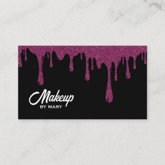 Modern Black & Pink Glitter Drips QR Code Makeup  Business Card