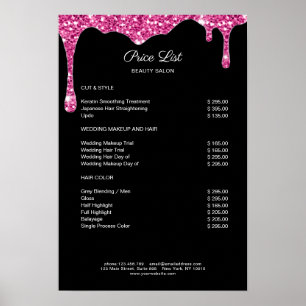 Modern Black-Pink Glitter Price List Poster