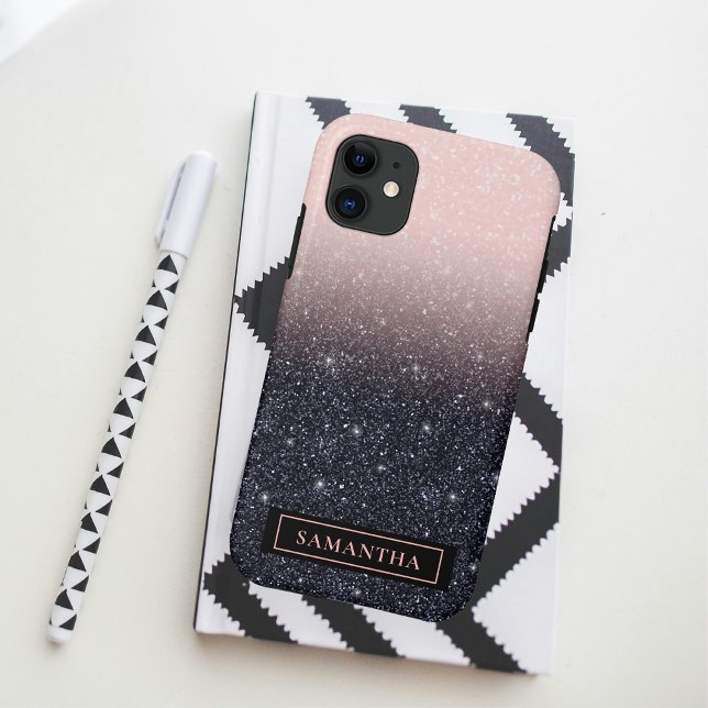 Modern Black & Pink Glitter Sparkles Name Case-Mate iPhone Case (Creator Uploaded)