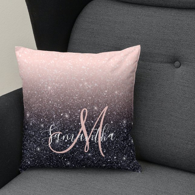 Modern Black & Pink Glitter Sparkles Name  Cushion (Creator Uploaded)