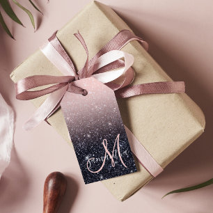 Modern Black & Pink Glitter Sparkles Name  Gift Tags