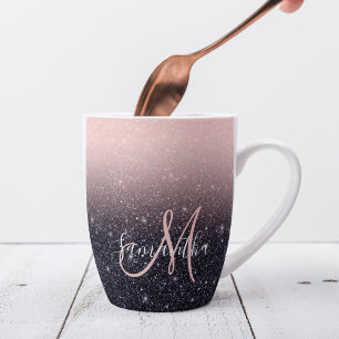 Modern Black & Pink Glitter Sparkles Name  Latte Mug