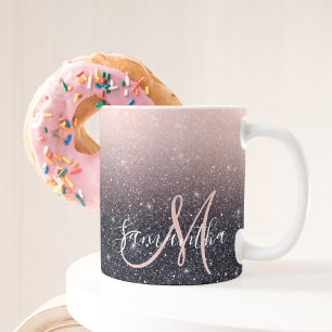 Modern Black & Pink Glitter Sparkles Name  Mug
