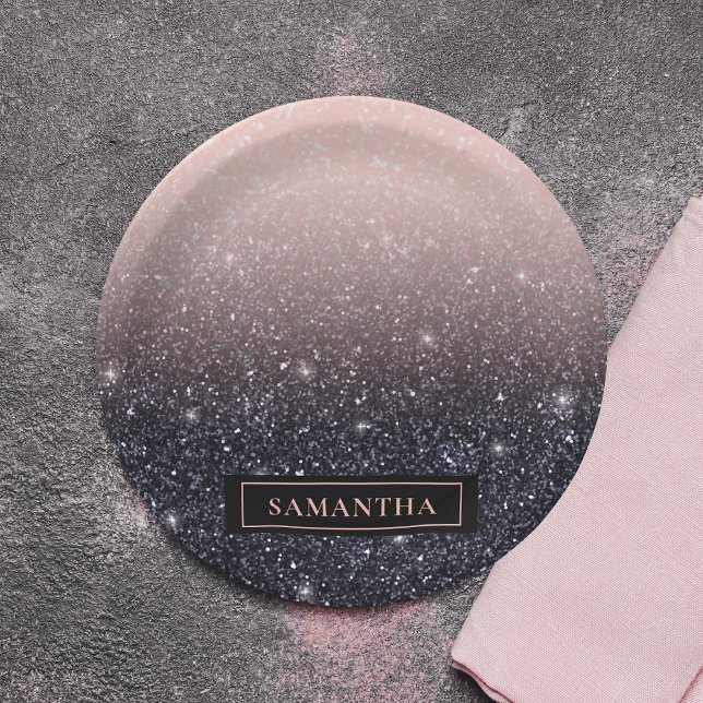 Modern Black & Pink Glitter Sparkles Name Paper Plate (Creator Uploaded)