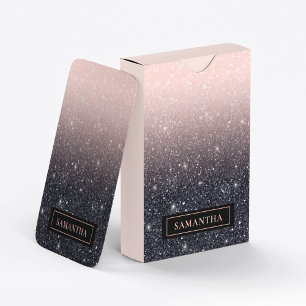 Modern Black & Pink Glitter Sparkles Name Playing Cards