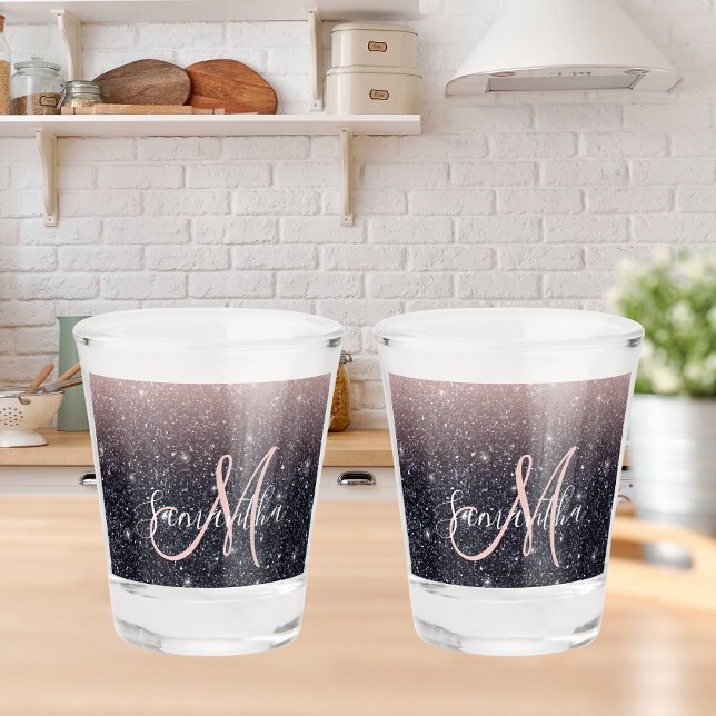 Modern Black & Pink Glitter Sparkles Name  Shot Glass (Creator Uploaded)