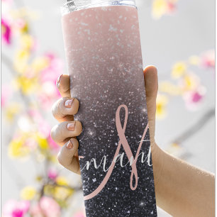 Modern Black & Pink Glitter Sparkles Name  Thermal Tumbler