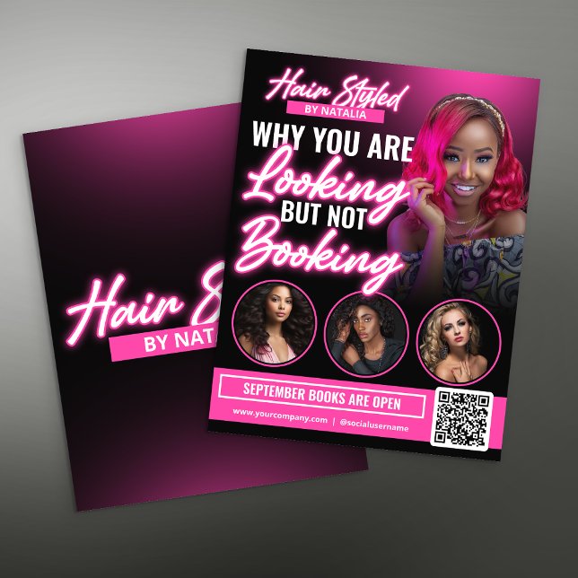 Modern Black & Pink Hair Salon Photo Appointment Flyer (Creator Uploaded)