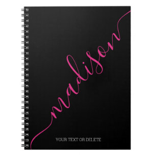Modern Black Pink Handwritten Name Notebook