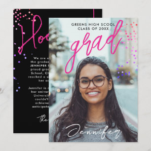 Modern Black Pink High School Confetti Graduation Announcement