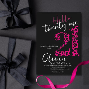 Modern Black Pink Leopard 21st Birthday Party Invitation