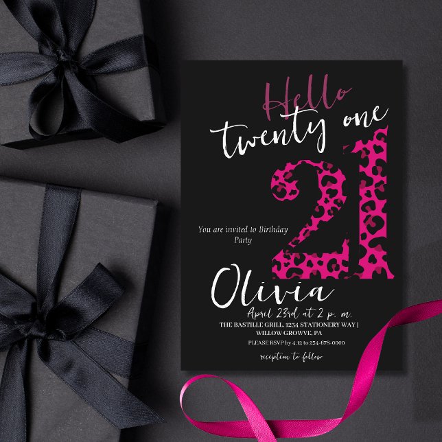 Modern Black Pink Leopard 21st Birthday Party Invitation (Creator Uploaded)