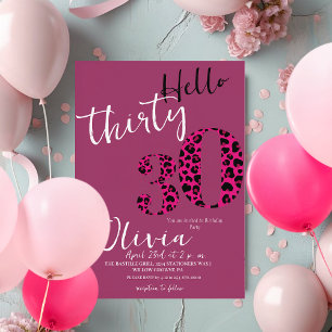 Modern Black Pink Leopard 30th Birthday Party Invitation
