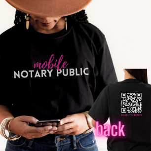 Modern Black Pink Mobile Notary Signing Agent QR  T-Shirt