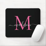 Modern Black Pink Monogram Elegant Girly Script Mouse Mat<br><div class="desc">Modern Black Magenta Hot Pink Monogram Elegant Girly Script Mouse Pad</div>