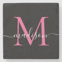 Modern Black Pink Monogram Feminine Script Name