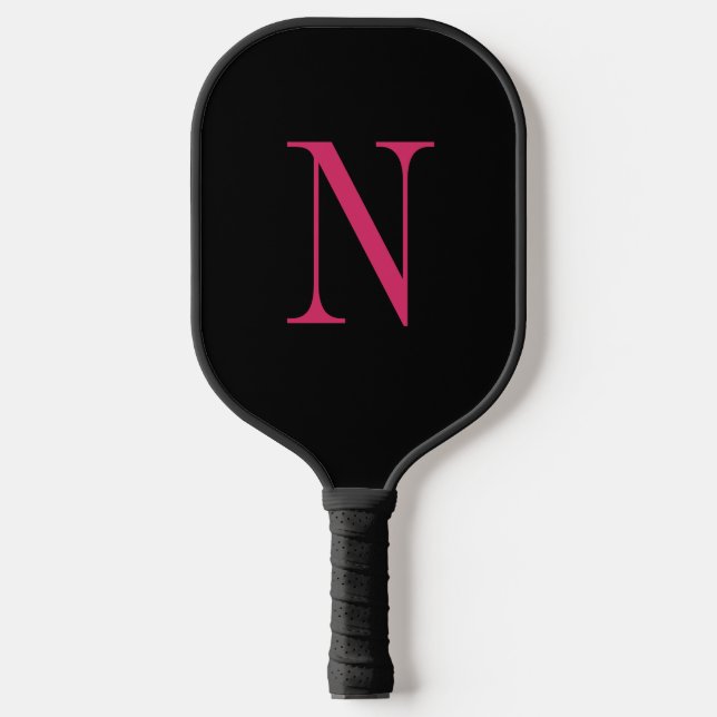 Modern Black &pink monogram Pickleball Paddle (Front)