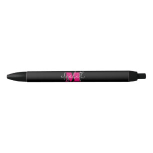 Modern Black Pink Monogram Script Name Black Ink Pen