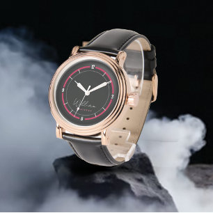 Modern Black Pink Monogrammed Watch