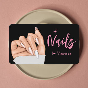Modern Black Pink Nail Technician Business Card