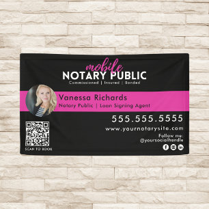 Modern Black & Pink Notary Public Event Display QR Banner