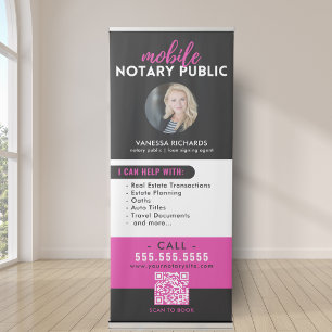 Modern Black & Pink Notary Public QR Code Event  Retractable Banner