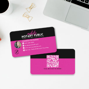 Modern Black Pink Notary Signing business QR Code Card