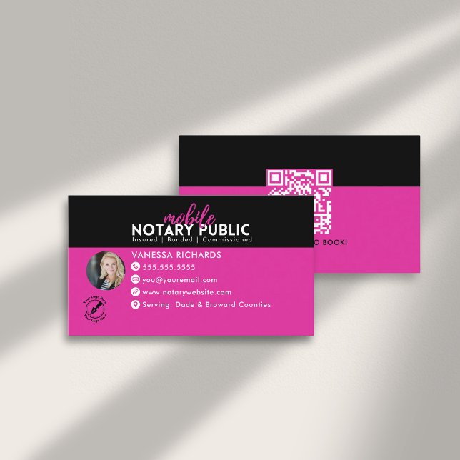 Modern Black Pink Notary Signing business QR Code Card (Creator Uploaded)