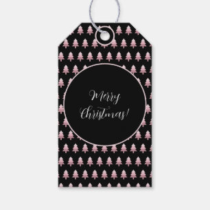 Modern Black Pink Ombre Christmas Tree Pattern Gift Tags