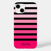 Modern Black Pink Ombre Striped Personalised Name
