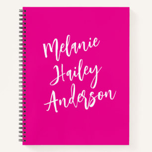 Modern Black Pink Personalised Monogram Name Notebook