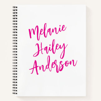 Modern Black Pink Personalised Monogram Name  Notebook