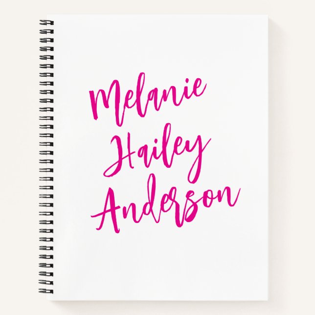 Modern Black Pink Personalised Monogram Name  Notebook (Front)