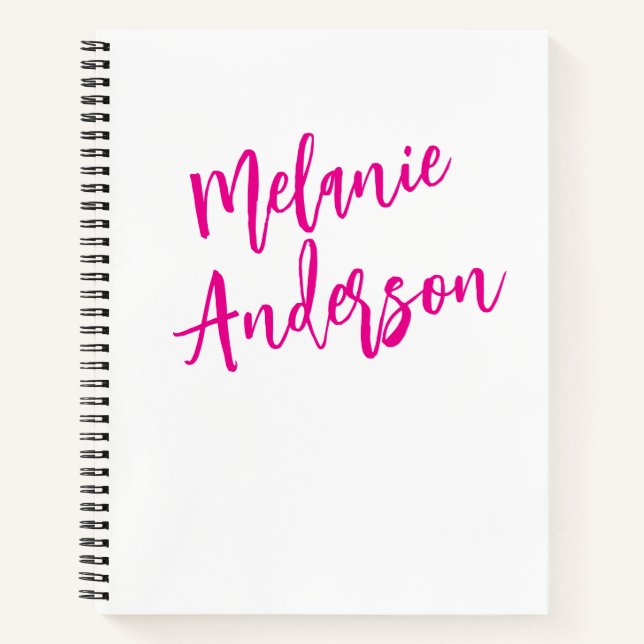 Modern Black Pink Personalised Monogram Name  Notebook (Front)