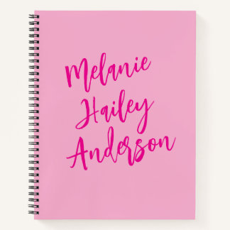 Modern Black Pink Personalised Monogram Name  Notebook