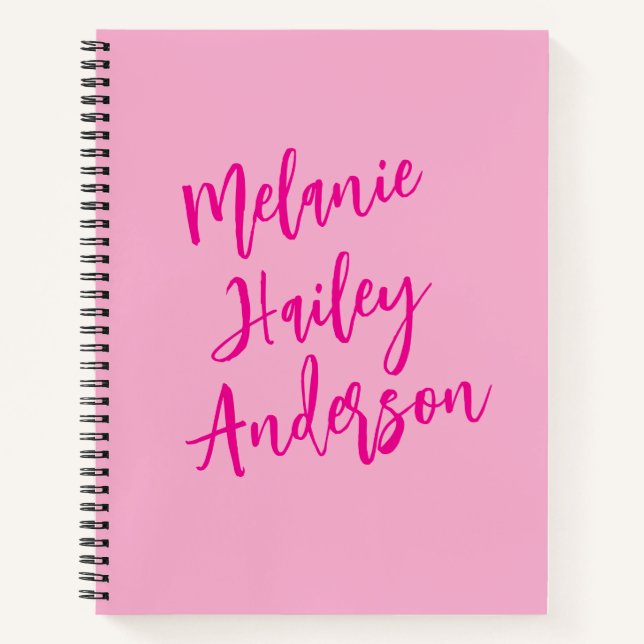 Modern Black Pink Personalised Monogram Name  Notebook (Front)