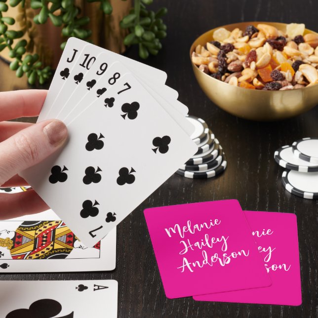 Modern Black Pink Personalised Monogram Name  Playing Cards (In Situ)
