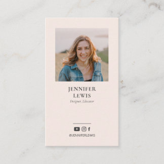Modern Black & Pink Photo Social Media Business Card