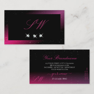 Modern Black Pink Purple Sparkle Diamonds Initials Business Card