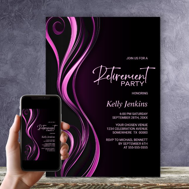 Modern Black Pink Retirement Party Invitation (Creator Uploaded)