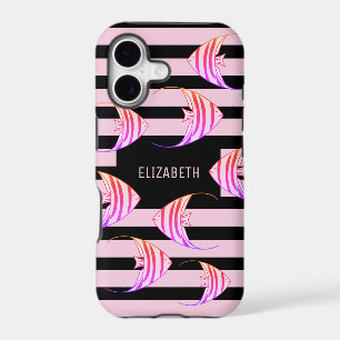 Modern Black Pink Striped Angel Fish Personalised