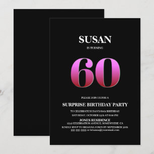 Modern Black Pink Surprise 60th Birthday Invitation