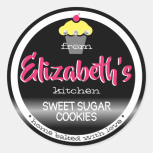 Modern Black Pink Sweet Cupcake Baking Labels